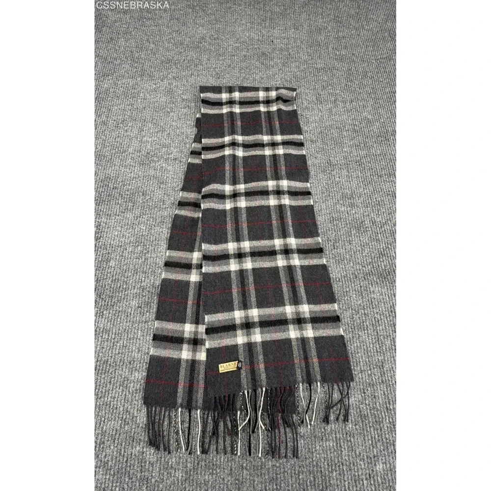 Blarney Heritage Plaid Scarf Gray Red Extra Fine Merino Wool Made in Ireland